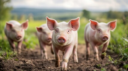 group of pigs exploring an open-air farm