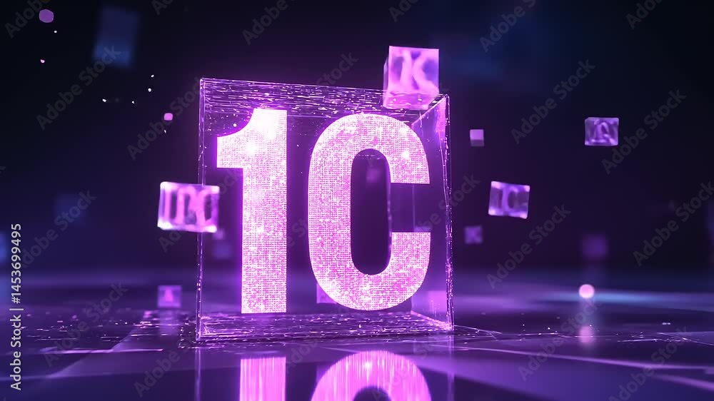 Aufkleber a vibrant, illuminated 3d cube displaying the number 1c, set against a dynamic, abstract background
