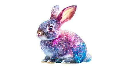 Rabbit with Shiny Colorful Glitter Sitting, cut out transparent