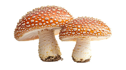 Obraz premium Amanita Muscaria mushroom pair, orange color, with white warts, cut out transparent