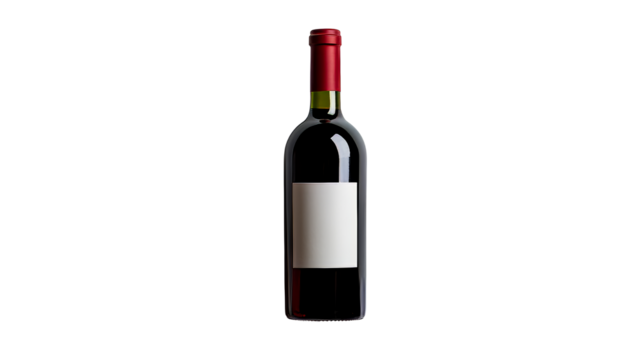 Red wine bottle, sealed with a red top, blank label, cut out transparent