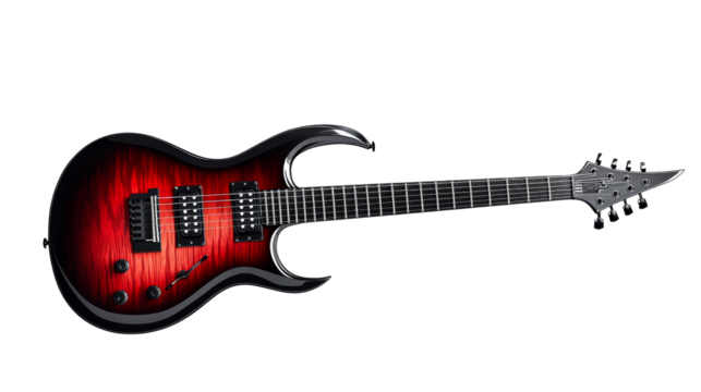 Electric guitar, fire design, musical instrument, cut out transparent