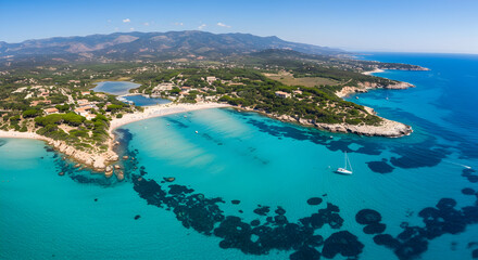 Fototapeta premium Aerial View of a Serene Coastal Landscape with Turquoise Waters