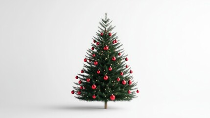 Fototapeta premium Festive evergreen adorned with vibrant baubles, capturing Yuletide nostalgia and Solstice magic in minimalist seasonal splendor