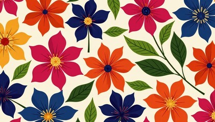 Bold, overlapping floral motif Continuous, vibrant petal design , exotic, leaves