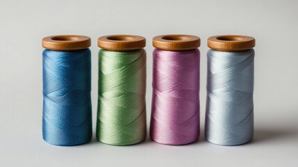 Pastel Colored Thread Spools Arranged in a Row