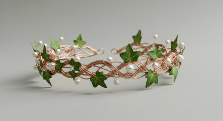 Elegant Copper Crown with Ivy and Pearls for Unique Bridal Style