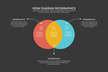 Venn diagram infographic chart template for business 3 parts, options, presentation with venn diagram elements vector illustration.