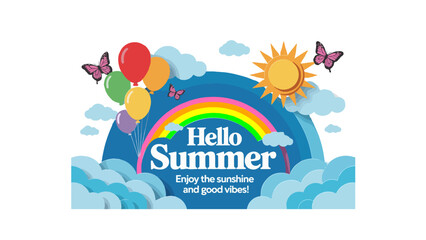Naklejka premium Hello Summer Paper Cut Style 