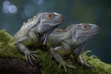 Obraz premium Two Iguanas on Moss