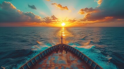 Ship captain overseeing ocean freight logistics from the bridge of a container vessel at sunset. Smart maritime technology ensures safe and efficient global trade operations.