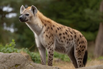 Fototapeta premium Hyena Standing on Rock Outdoor