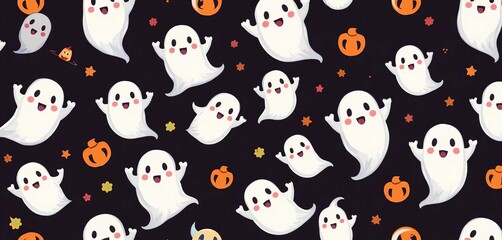 Adorable cartoon ghost pattern, perfect for Halloween wallpaper, clipart, texture