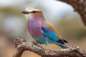 Obraz premium Lilac Breasted Roller Bird on Branch