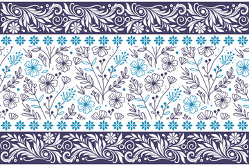 blue botanical floral print. seamless one line petals. embroidery sketch texture. outline flower elements. clean textile background. elegant modern design
