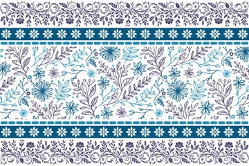 blue seamless petals pattern. embroidery floral design. sketch one line outline. minimal botanical background. elegant textile repeat. hand drawn flowers
