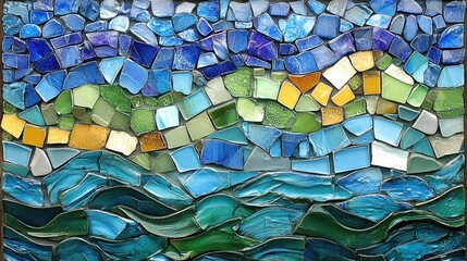 Colorful mosaic depicting ocean waves
