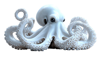 Obraz premium White octopus, 3D cartoon plastic style, isolated on white background