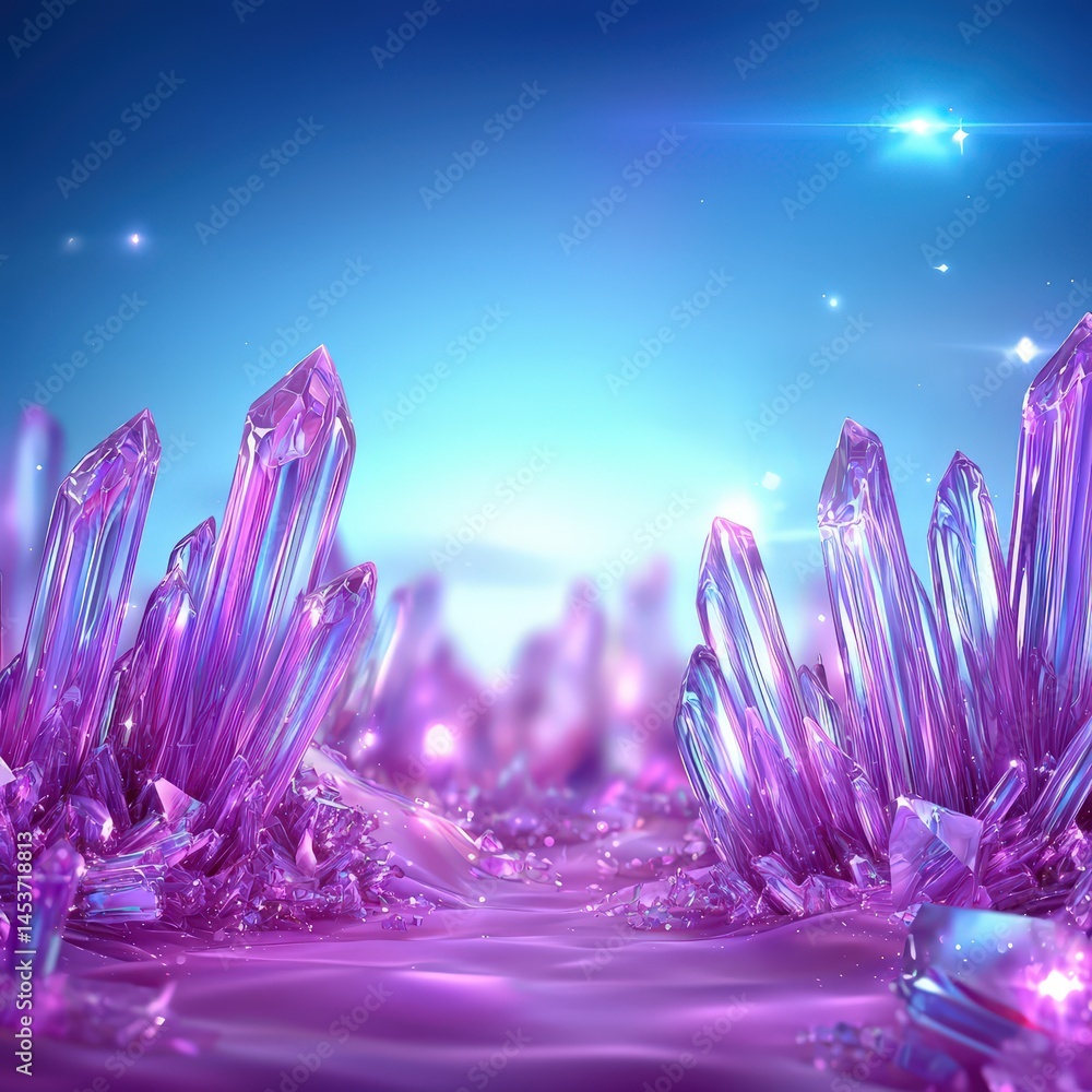 Poster vibrant crystals sparkling on a deep blue background creating a mesmerizing visual display