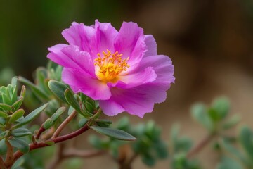 Obraz premium Purple Flower Bloom with Green Leaves