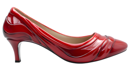 Red female high heel shoe, 3D cartoon plastic style, isolated on white background