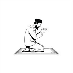 Muslim man in prayer line art vector for ramadan & eid