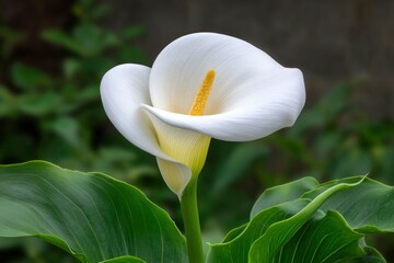 White Calla Lily Flower with Green Leaves