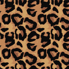 Leopard print. Vector seamless pattern. Animal skin background with black and brown spots on beige backdrop. Abstract exotic safari texture. Jaguar, leo, puma cheetah fur pattern. Repeat design