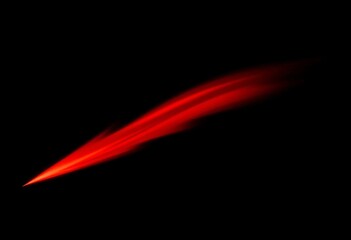 Abstract dark red streak of light, resembling a blurred comet tail, against a pure black background, graphic, cosmic