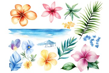 Beautiful Summer Watercolor Set Featuring Vibrant Colors