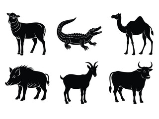 farm animals collection on transparent background png ,PNG silhouette animal set,