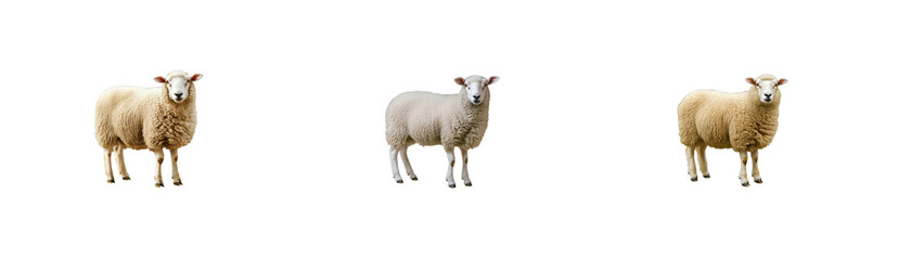 Obraz premium Three sheep standing, front view, isolated against black. cut out transparent