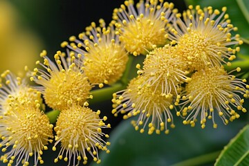 Close-up view of vibrant yellow flowers with intricate details against a blurred green background
