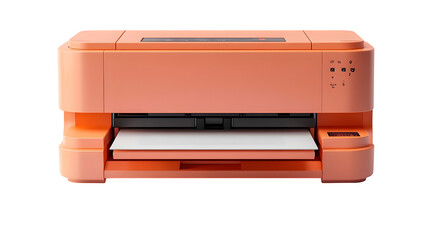 Orange paper printer icon, realistic 3D plastic style, isolated on white background