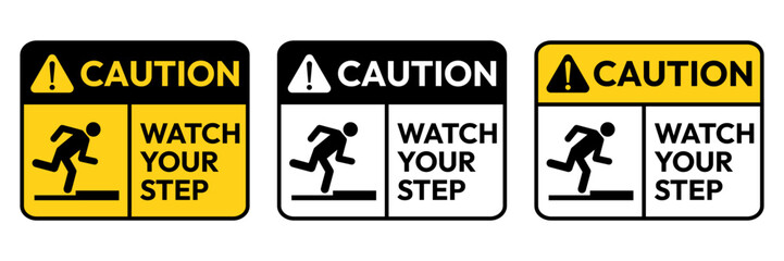 Tripping hazard symbol safety sign. Floor surface obstacle fall caution symbol. Person foot falling beware sign. Vector Illustration.