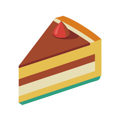Colorful cake slice with chocolate layers and cherry on top  