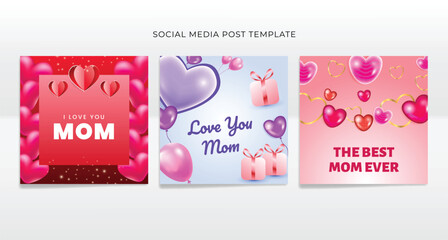 Mother’s Day Love Card Social Media Template Cute Heart Balloons & Sweet Quotes for Mom