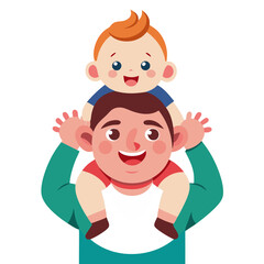 Father and baby smiling together on shoulders in a bright setting  