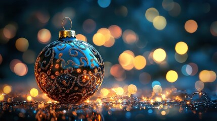 Obraz premium A detailed christmas ornament, highlighted by warm holiday lights.