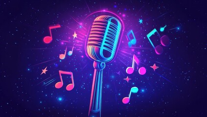 Neon Retro Microphone Music Blast