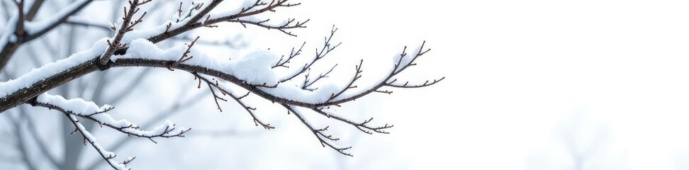 Obraz premium Snowy forest branch isolated on white background, tree, bare