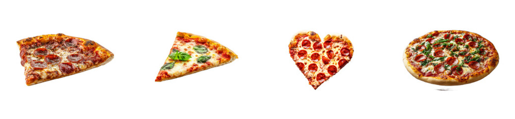Collection of Italian Pizza Varieties with Toppings, isolated. cut out transparent