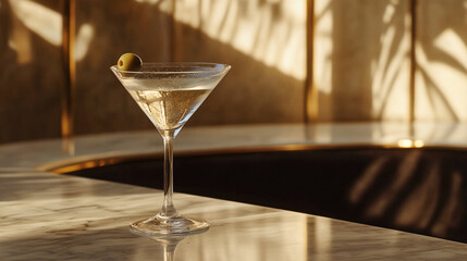 Martini glass olive garnish sunlight bar setting