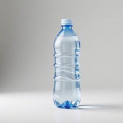 Fototapeta premium Clear Plastic Water Bottle Isolated on a Light Background with Reflection and Shadow Effects