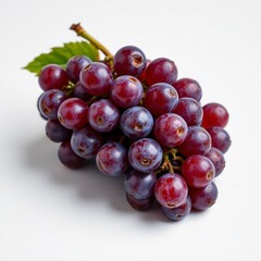 Fototapeta premium Fresh and Juicy Red Grapes on White Background with Leaf Detail for Healthy Eating Concept