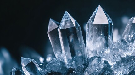 Stunning blue crystal cluster macro photography image gem ice rock cold dark life shiny light sharp