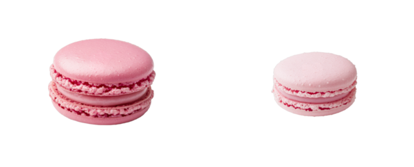 Two delicious pink macarons, one stacked, dessert item. cut out transparent