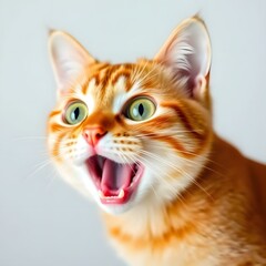 portrait of a cat,Angry and surprised cat isolated on transparent png background with a funny and excited expression.	