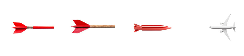 Four Stages of Flight Progression: Dart to Airplane. cut out transparent