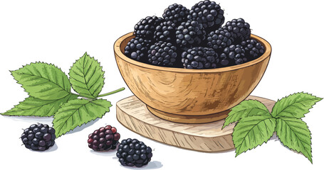 Blackberry vector design, Blackberry in bowl on table in white background vector design